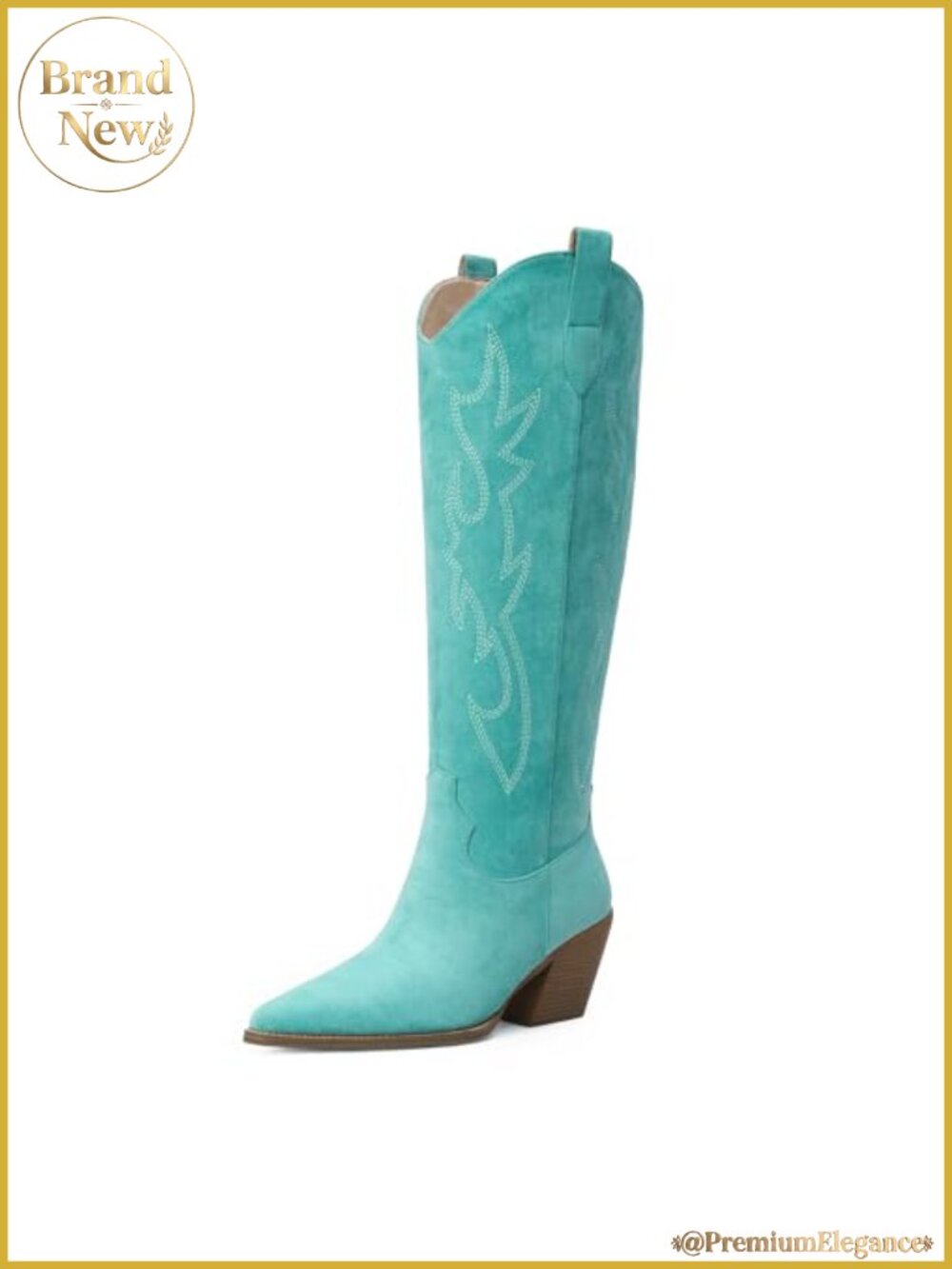 Knee High Cowboy Boots Women Pointed Toe Block Heel Suede Faux Leather